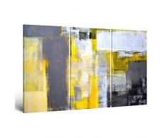 ge-Bildet® Leinwandbild mit Osterrabatt Grey and Yellow abstrakt Gelb Grau Weiß - 165x100 cm 3 teilig - leinwandbilder mehrteilig XXL - direkt vom Hersteller aus Deutschland - Made in Germany
