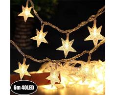 Sterne Lichterkette Galaxer 40 Stücke LED Stern Nacht Weihnachten String Lichter 20Ft / 6M Monochrome Modus Warmweiß Dekoration Licht zum Geburtstag oder Urlaub Party