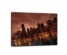 MANHATTAN Bild auf Leinwand - 80x60 cm - Fertig gerahmte Kunstdruck Bilder als Wandbild - Billiger als Ölbild Gemälde - KEIN Poster oder Plakat