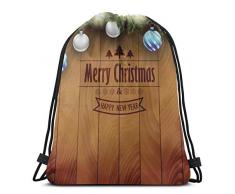 YUDILINSA Beutel Rucksack Kordelzug Turnbeutel,Weihnachtsholz Einstellung mit Silberkugeln Märchen Einstellung und Kiefer Zweige Wünsche Thema,Unisex Sportbeutel Kordelzug Rucksack für Sport,Outdoor