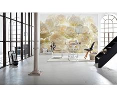 Komar XXL4-007 368 x 248 cm Shalimar-elfenbeinfarben Rosen Blumen Tapete Wandbild - Weiß/Creme (4 Stück)