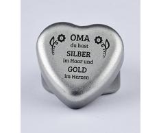 Duftkerze Teelicht Vanille in Herzform mit Gravur Oma du bist Silber im Haar und Gold im Herzen auf dem Deckel als Geschenk zum Geburtstag oder zu Weihnachten