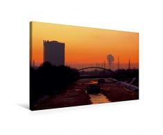 Premium Textil-Leinwand 75 x 50 cm Quer-Format Rhein-Herne-Kanal bei Oberhausen mit Gasometer | Wandbild, HD-Bild auf Keilrahmen, Fertigbild auf hochwertigem Vlies, Leinwanddruck von Sigrun Düll