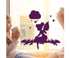 ilka parey wandtattoo-welt® Fensterbild Wandtattoo Wolke Fee Elfe auf Wiese mit Herzen Fensteraufkleber Fenstersticker Fenstertattoo Wandsticker Wandaufkleber Sticker Aufkleber M2094 - ausgewählte Farbe: *schwarz* ausgewählte
