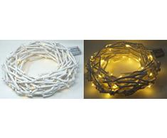 CBK-MS. Tisch Deko Weidenkranz weiß mit 35 LEDs Türkranz Holzkranz Weiden Fenster Dekokranz 30 x 8 cm Batteriebetrieb