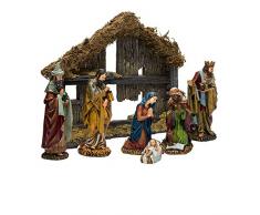 Kurt Adler 7-teilige Weihnachtskrippe aus Kunstharz mit Stall und 6 Figuren (15,24 cm)