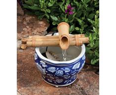 Bamboo Accents Tabletop-Brunnen mit Pumpe, Indoor/Outdoor-Brunnen-Kit, 7” Wide DREI-Arm-Art-Basis, Split-Resistant, DIY Feng Shui-Brunnen