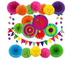 Zerodeco Party Dekoration Papier Pompoms, Aufhängen Fächer, Dreieckige Wimpel und hängende Glitter Punkt Girlande für Party Hochzeit Geburtstag Festival Weihnachten Event Mexikanische Fiesta 21 Stück