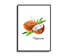 Wandbild Kunstdruck Poster KOKUSNUSS im A4 Format, moderne Bild Deko für die Küche