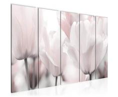 Bilder Blumen Tulpen Wandbild 150 x 60 cm Vlies - Leinwand Bild XXL Format Wandbilder Wohnzimmer Wohnung Deko Kunstdrucke Grau 5 Teilig - MADE IN GERMANY - Fertig zum Aufhängen 203956c