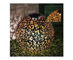 LED Solar Dekokugel mit Rost Look 28 cm - Ornamente - Solarlampe für Außen - Dämmerungssensor - Lithium Akku - mit Erdspieß/Dorn - Deko Solarleuchte - Gartenbeleuchtung - Gartenlampe - Beleuchtung