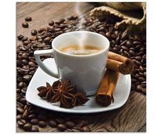 Artland Glasbilder Wandbild Glas Bild einteilig 40x40 cm Quadratisch Essen Getränke Küche Kaffee Cafe Fotografie Coffee Braun Tasse Kaffeebohnen S6BQ