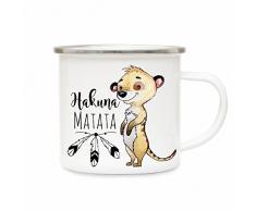 ilka parey wandtattoo-welt Emaille Becher Camping Tasse Erdmännchen & Spruch Hakuna Matata Kaffeetasse Geschenk eb167