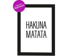 PICSonPAPER Poster DIN A4 Hakuna Matata, gerahmt mit schwarzem Bilderrahmen, Geschenk, Geschenkidee, Geburtstagsgeschenk, Poster mit Rahmen, Kunstdruck, Typographie (Hakuna Matata)