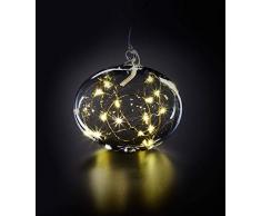 KRINNER LUMIX Light Ball L, kabellose, mundgeblasene Power LED Christbaumkugel mit abgeflachter Unterseite, auch für Tischdekorationen, Klar, Art. 76040