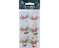 Artoz Artwork 3D Motiv-Sticker christmas edition 2015, Weihnachtsglocken, Motive: Glockenpaar mit Tannenzweigen und Schleife, Sterne, teilweise mit Glitter verziert, handmade(1)