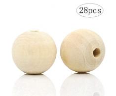 Feelairy 28stk Runde Holzperlen, 30 mm Bastelnperlen zum Auffädeln Natürliche Holzkugeln Unlackiert Generic Holz Perlen mit Loch für DIY Armbänder Schmuck Handwerk