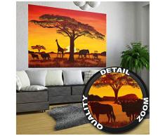 GREAT ART XXL Poster – Sonnenuntergang in Afrika – Wandbild Dekoration Tier Silhouetten Natur Deko Steppe Wanddekoration Landschaft Savanne Motiv Fotoposter Wandgestaltung (140 x 100 cm)