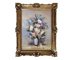 Lnxp Wunderschönes Gemälde Stillleben 90x70 cm Bilder Barock Antik Repro Rahmen Blumen Vase Blumenparadise