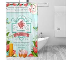Wamika Frühling Ostereier und Kulich Tulpe Badezimmer Duschvorhang Liner Home Decor Kaninchen und Kerzen Stoff schimmelresistent Wasserdicht Badewanne Vorhang Tuch mit 12 Haken 183,0 cm x 183,0 cm