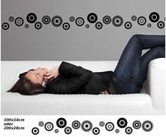 Wandtattoo selbstklebend Bordüre Retro Style Kreis Quadrat Streifen Set Kreise Banner Aufkleber Wohnzimmer 1U142, Farbe:Schwarz Matt;Länge x Breite:100cm x 14cm