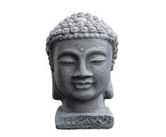 Tiefes Kunsthandwerk Buddha Kopf - Schiefergrau, Garten, Deko, Figur, Stein, Statue, Frostsicher