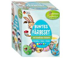 Heitmann Eierfarben Set 5 Eierfarben + 5 Färbebecher - 5 flüssige Kaltfarben, Stickerbogen - azofrei - Ostern - Ostereier bemalen, Ostereierfarbe