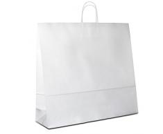 50 x Papiertragetaschen weiss 54+15x49 cm | stabile Papiertüten | Paper Bag Kordelhenkel | Papiertaschen Groß | Beutel | HUTNER
