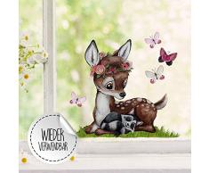 Fensterbilder Fensterbild Fuchs Reh & Hasen mit Pusteblume Osterkorb Ostern wiederverwendbar Fensterdeko bf23 - ausgewählte Farbe: *bunt* ausgewählte Größe: *10. Reh mit Waschbär*