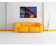 Manhatten Brücke New York Kunst Buntstift Effekt, Format: 100x70 auf Leinwand, XXL riesige Bilder fertig gerahmt mit Keilrahmen, Kunstdruck auf Wandbild mit Rahmen, günstiger als Gemälde oder Ölbild, kein Poster oder Plakat