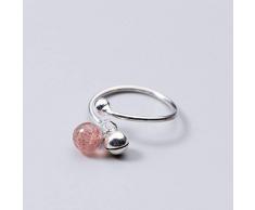 ESCYQ Ringe Für Damen S925 Sterling Silber Verstellbaren,Mode Exquisite Rosa Erdbeere Kristall Glocke Temperament Romantische Eröffnung Ring Für Damen Accessoires Valentinstag Gebu