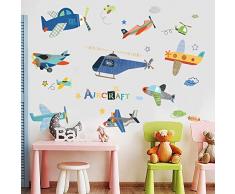WandSticker4U®- XL Wandtattoo FLUGZEUGE Kinder I Wandbilder: 140x100 cm I Wandsticker Kinderzimmer Junge bunt Flieger Hubschrauber Aufkleber Sterne Wolken I Wand Deko für Jungenzimmer