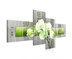 Runa Art Bilder Blumen Orchidee Wandbild 200 x 100 cm Vlies - Leinwand Bild XXL Format Wandbilder Wohnzimmer Wohnung Deko Kunstdrucke Grün 4 Teilig - Made IN Germany - Fertig zum Aufhängen 204641b