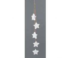HOLZ- STERN- GIRLANDE SIMPLE Sternhänger mit 5 Sternen 5 cm. Länge ca 45 cm. WEISS. 4316521-40
