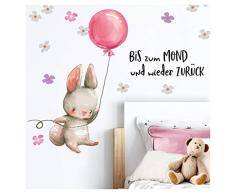 Little Deco Wandtattoo Babyzimmer Hase & Spruch Bis zum Mond I L - 158 x 92 cm (BxH) I Luftballon Rosa Kinderbilder Deko Kinderzimmer Mädchen Aufkleber Sticker DL228