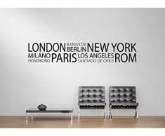 Grandora W1088 Wandtattoo Städte der Welt Berlin London Paris New York schwarz 200 x 35 cm