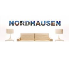 Wandtattoo farbige Wandschrift Städtename Nordhausen mit Sehenswürdigkeiten 180 x 17 cm Länge