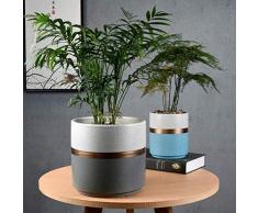 FENGRONG Vase Dekoration Weißgold Orchidee Keramik Blumentöpfe, Wohnzimmer, Balkon, Grün Rettich, Flacher Boden, Mit Schale (Color : Platinum Ash, Size : Medium)