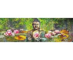 Keilrahmen-Bild - Michael Tarin: Buddha Lotus Antique Leinwandbild Feng-Shui Zen Asia-Style Blumen Kult (50x150)
