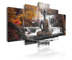 murando - Bilder 200x100 cm Vlies Leinwandbild 5 TLG Kunstdruck modern Wandbilder XXL Wanddekoration Design Wand Bild - Buddha Landschaft Natur Wasserfall Baum Wald c-A-0021-b-p