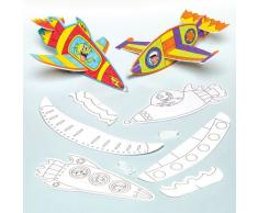 Baker Ross AG896 Raketen-Gleiter für Kinder zum Ausmalen und Dekorieren, perfekt für den Nikolausstiefel oder als Geschenke für Weihnachtspartys (8 Stück), Weiß, 18 cm, 8 Pack