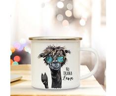 ilka parey wandtattoo-welt® Emaille Tasse Becher mit Lama & Sonnebrille Kaffeebecher mit Spruch NO Drama Lama eb12