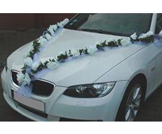 ROSEN GIRLANDE Auto Schmuck Braut Paar Rose Deko Dekoration Autoschmuck Hochzeit Car Auto Wedding Deko (Weiß / Weiß)
