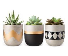 Mkouo 10cm Zement Succulent Pflanzen Modern Blumentöpfe Mini Pflanzen Innen for Cactus Herb or Small Plants, 3er-Set