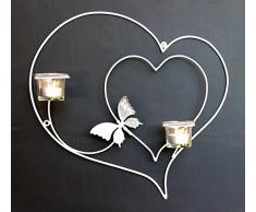 DanDiBo Wandteelichthalter Herz 39 cm Weiß Teelichthalter Metall Wandleuchter Kerze