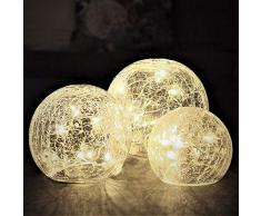 Gadgy ® Crackle Glaskugeln Lichter | Ø 8, 10, 12 cm Kugellampe | Dekorative Innen Tischbeleuchtung | Warm Weiße LED | Batteriebetrieben Leuchtkugel | Stimmungslicht Nachtlicht Tischlampe
