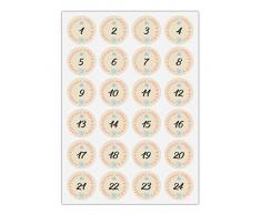 5 x 24 hübsche Advents Aufkleber mit den Zahlen 1 - 24 in Kranz mit Stern, beige, MATTE Papieraufkleber für Adventskalender, Weihnachts Geschenke, Etiketten für Tischdeko, Pakete, Briefe und mehr (ø 45mm; 5 x 24 Zahlen) Farbe 1