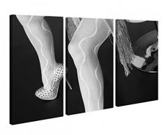 Leinwandbild 3 Tlg Sexy Frau Erotik Girl Schuhe high Heels Schwarz weiß Leinwand Bild Bilder Holz fertig gerahmt 9P1160, 3 tlg BxH:120x80cm (3Stk 40x 80cm)