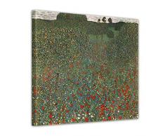 Keilrahmenbild Gustav Klimt Mohnfeld - 80x80cm Quadrat - Leinwandbild Bild auf Leinwand