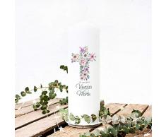 ilka parey wandtattoo-welt Hochzeitskerze Kerze zur Hochzeit Trauung Traukerze Vermählung mit Blumenkreuz Wunschnamen & Datum wk102